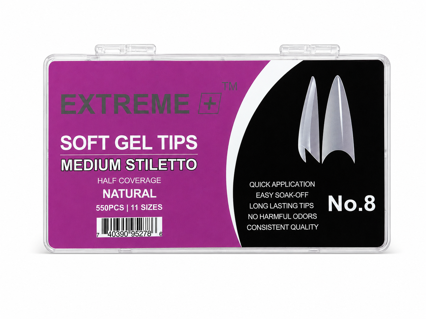 Móng tay giả nửa đầu tự nhiên EXTREME+ số 8 _ Móng nhọn cỡ trung