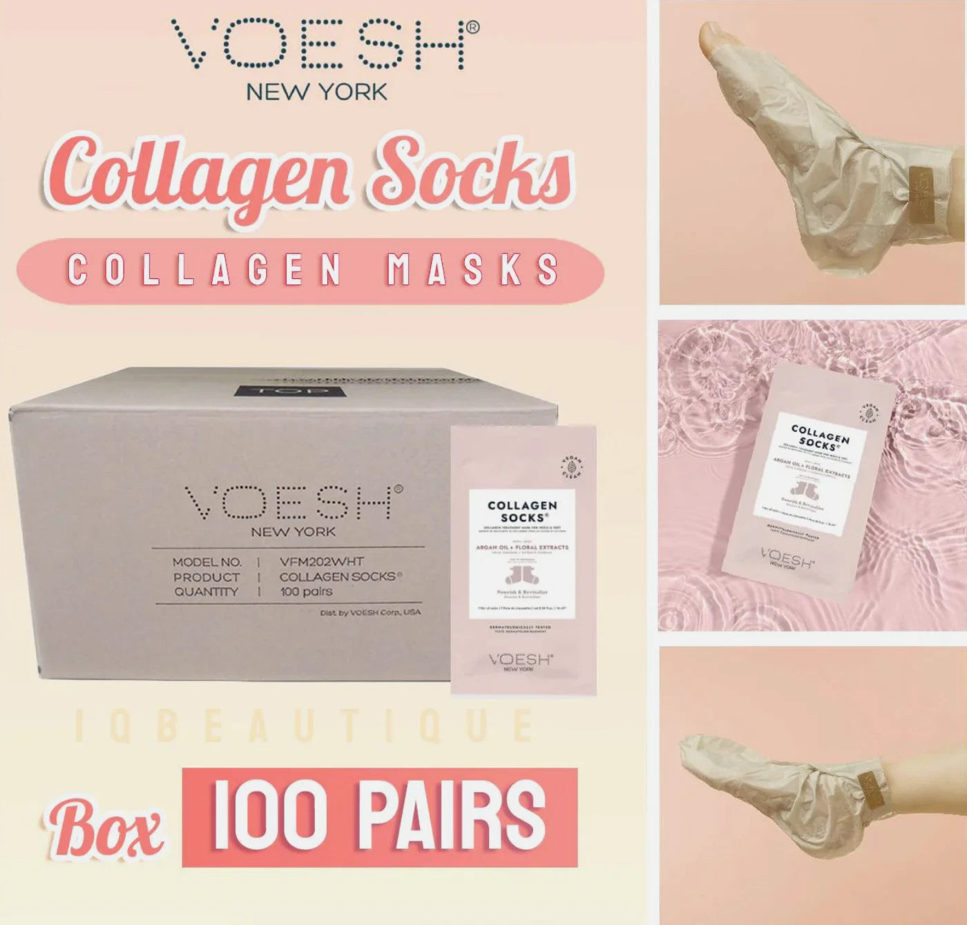 Tất Voesh Deluxe Pedicure Collagen - Dầu Argan - Hộp 100 chiếc
