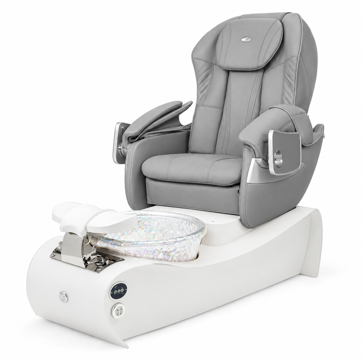 Thunder spa white base and Unicorn bowl with gray G9 massage chair — generated bundle illustration