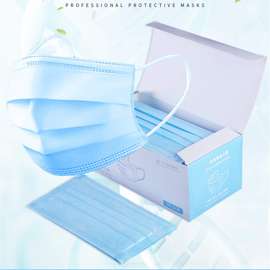 50 Pcs Non-Woven Face Mask Blue Disposable 3 Ply