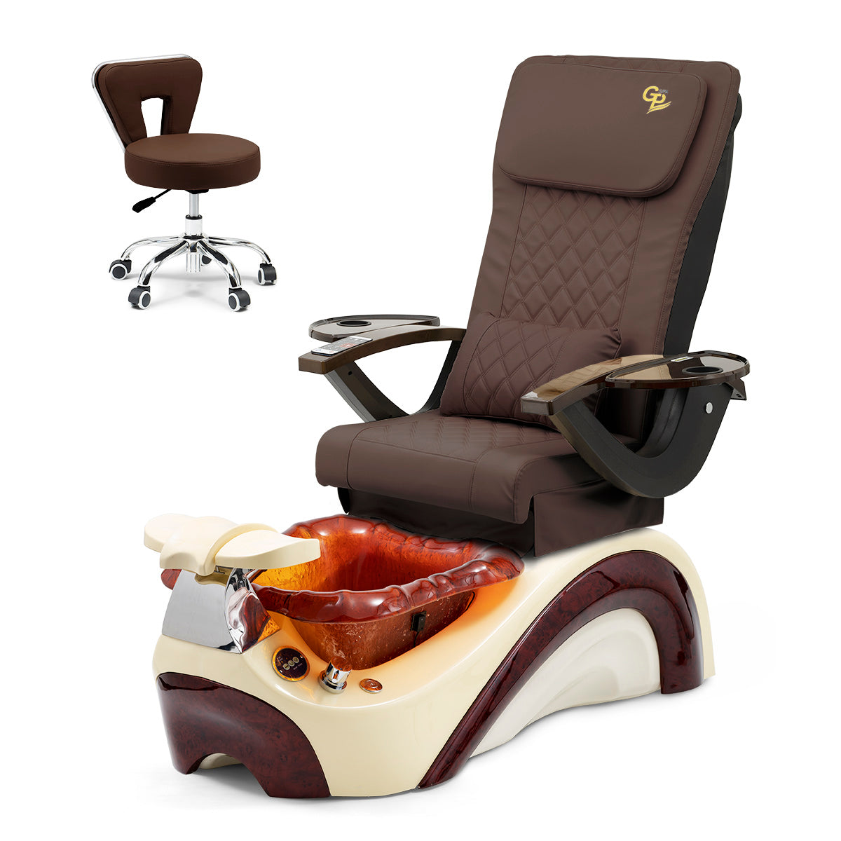 Trọn Bộ Ghế Spa Phoenix Pedi Ghế Pedi - Đế Kem - Bát Sô Cô La - Da C01