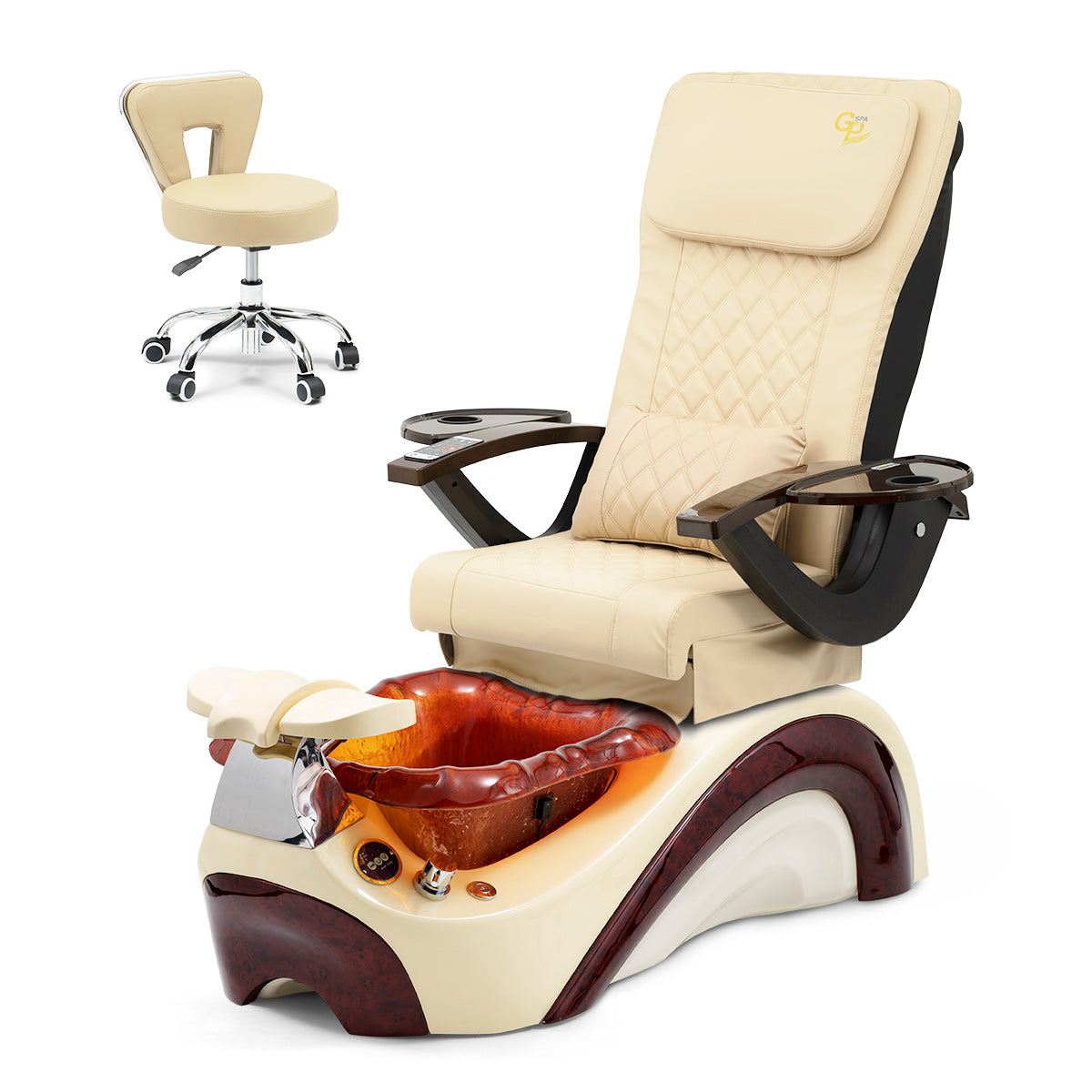 Trọn Bộ Ghế Spa Phoenix Pedi Ghế Pedi - Đế Kem - Bát Sô Cô La - Da C01