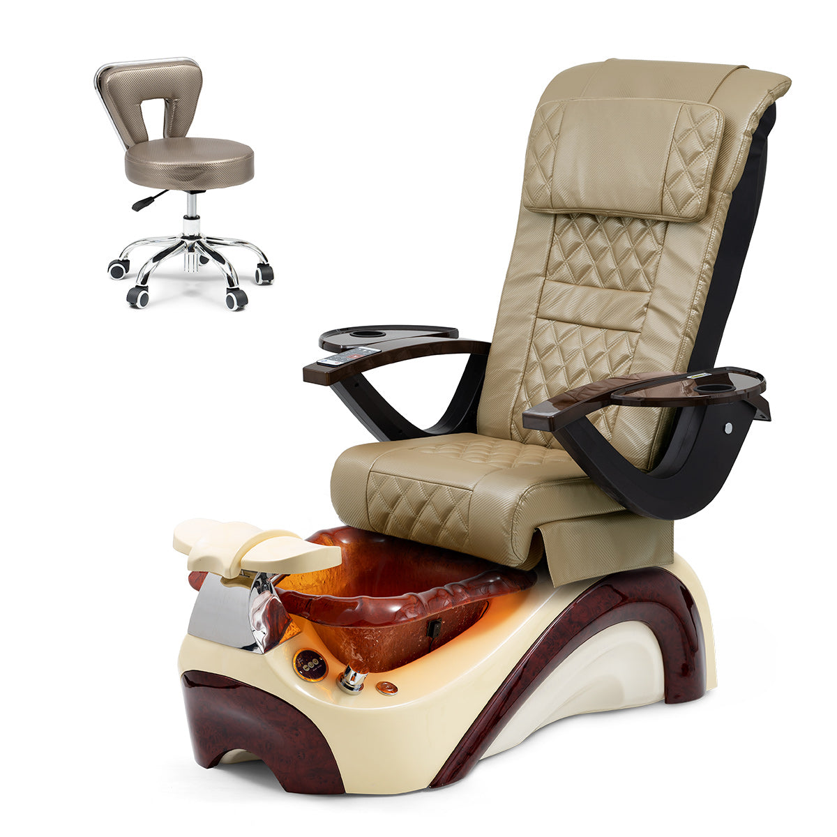 Phoenix Pedicure Spa Chair Complete Set with Pedi Stool - Cream Base - Chocolate Bowl - Carbon Fiber