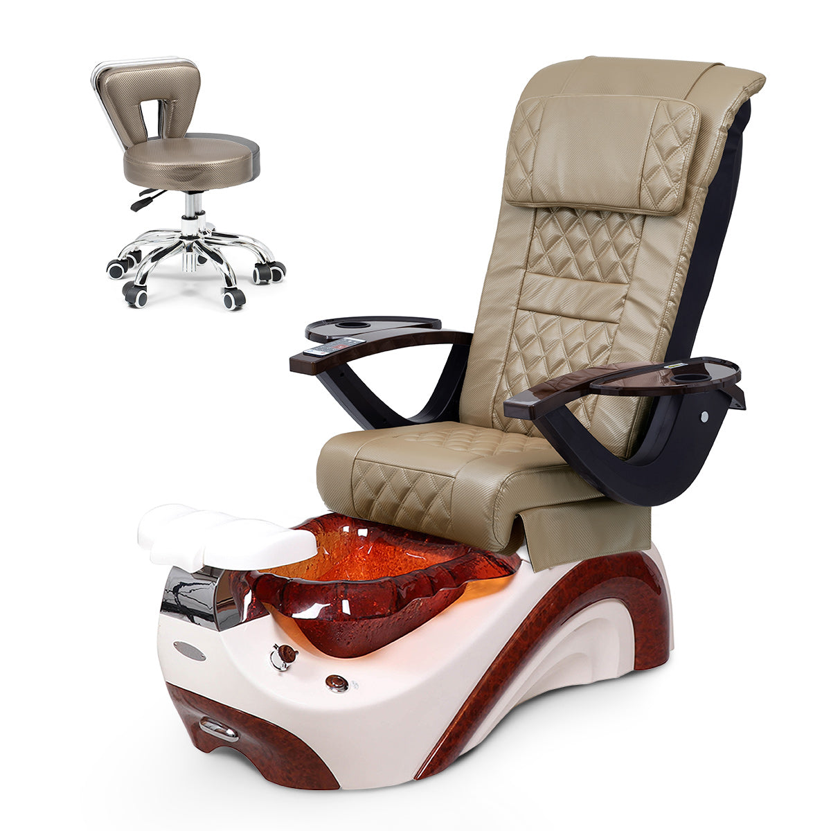 Ghế Spa Phoenix Pedicure Trọn Bộ Kèm Ghế Pedi - Đế Trắng Ngọc Trai - Bát Nhựa Sô Cô La - Sợi Carbon