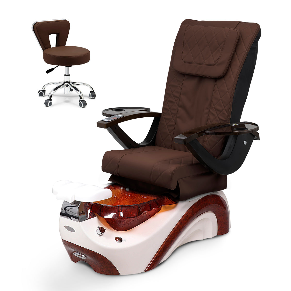 Ghế Spa Phoenix Pedicure Trọn Bộ Kèm Ghế Pedi - Đế Trắng Ngọc Trai - Bát Nhựa Sô Cô La - Da Kim Cương