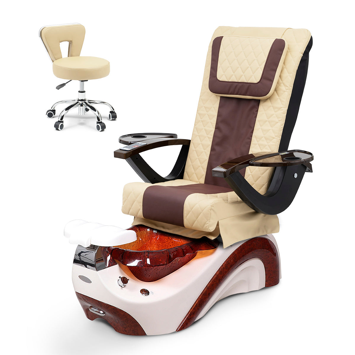 Ghế Spa Phoenix Pedicure Trọn Bộ Kèm Ghế Pedi - Đế Trắng Ngọc Trai - Bát Nhựa Sô Cô La - Da Kim Cương