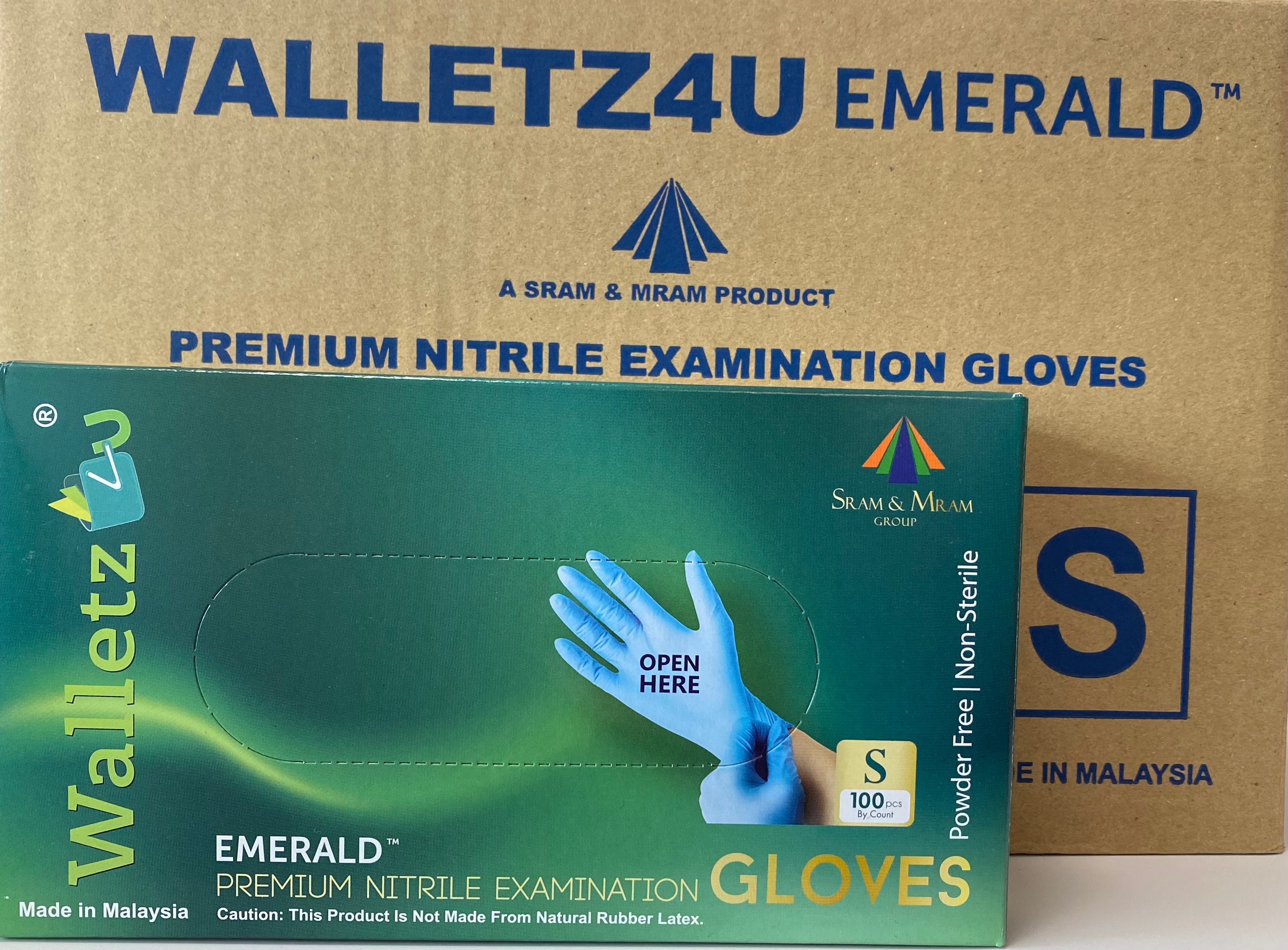 Walletz4u Gloves, Powder Free Nitrile Exam Gloves - Small Size- Case of 10